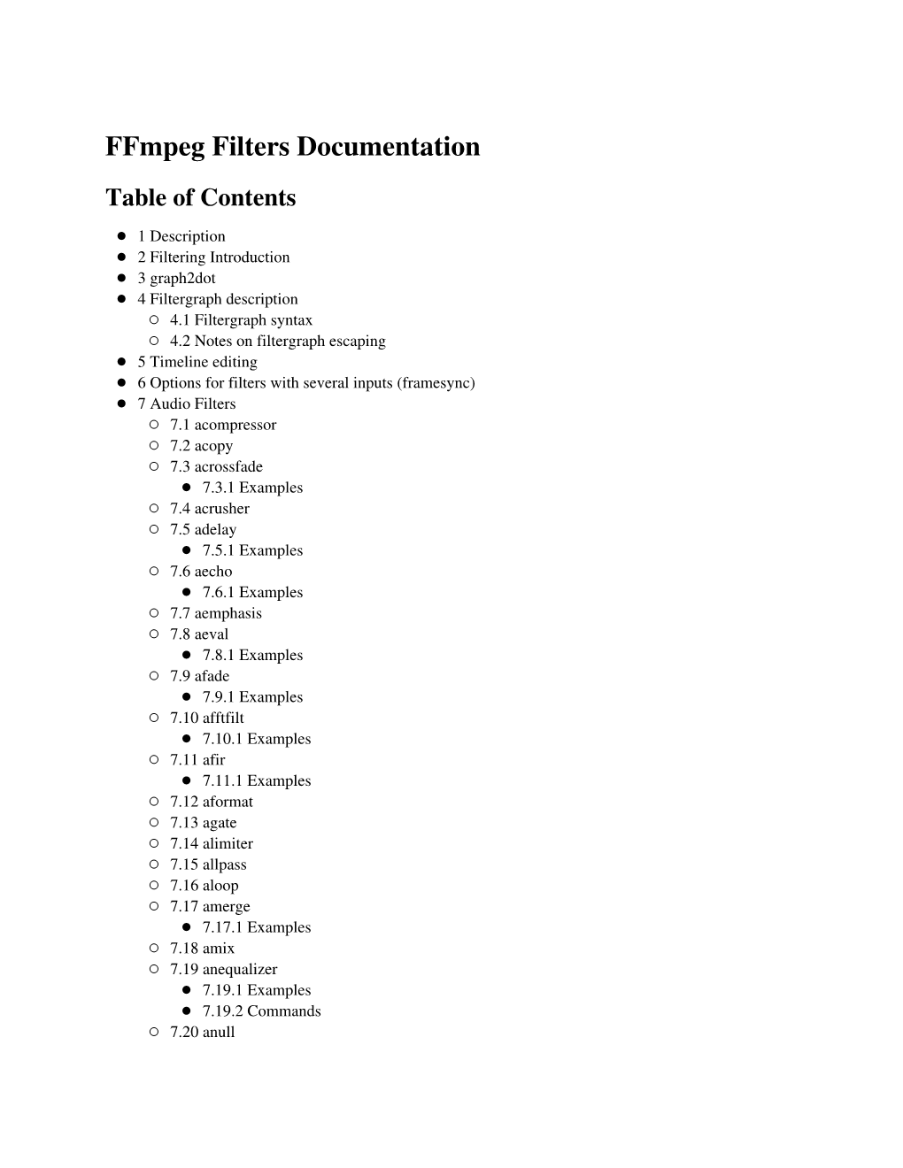 Ffmpeg Filters Documentation Table of Contents