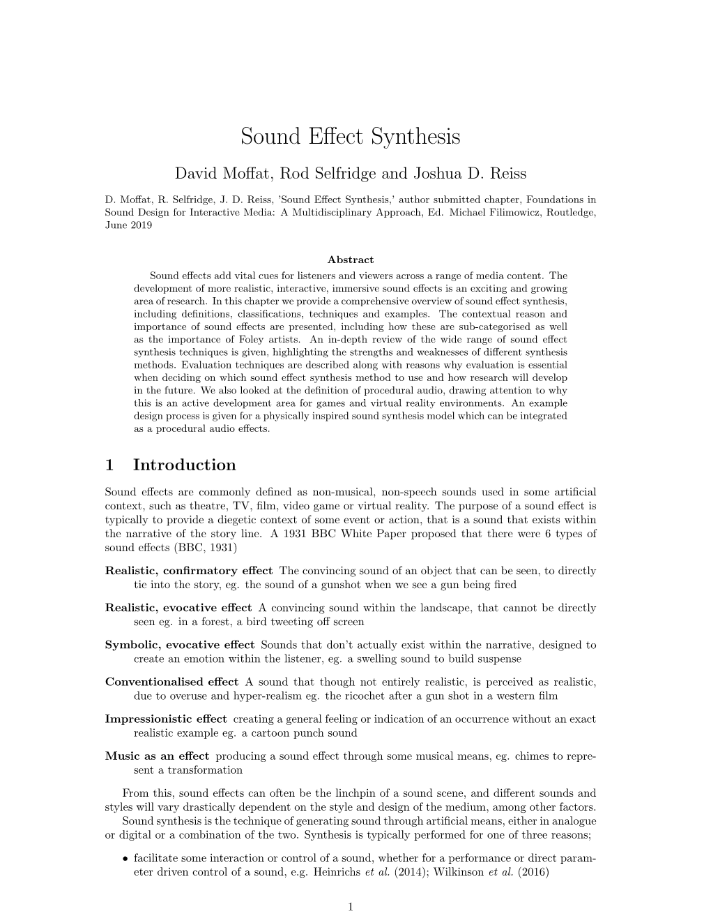 Sound Effect Synthesis