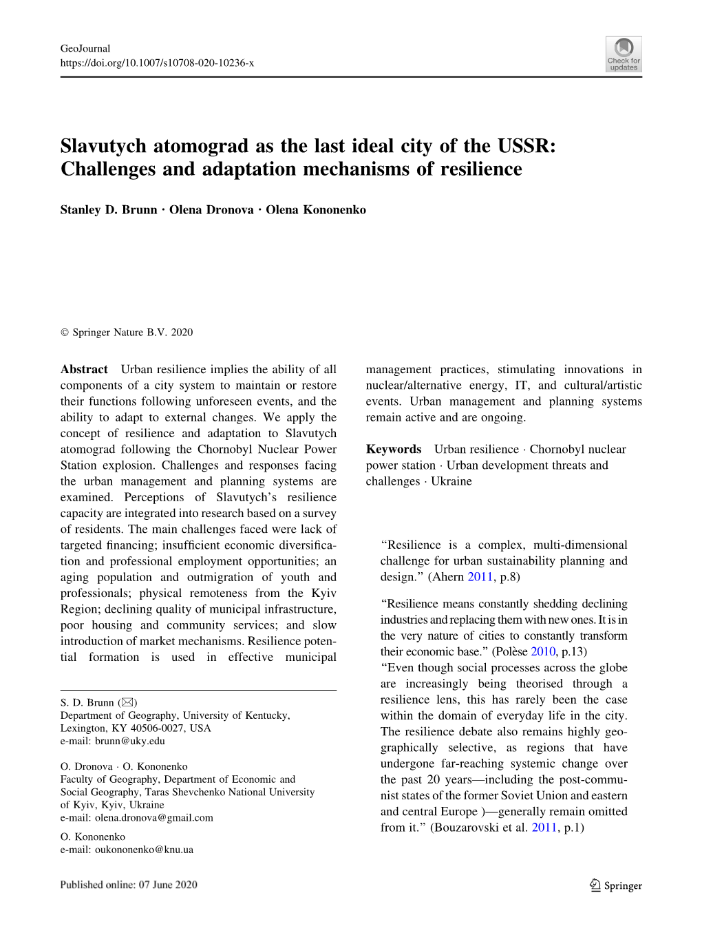 Slavutych Atomograd As the Last Ideal City of the USSR: Challenges and Adaptation Mechanisms of Resilience