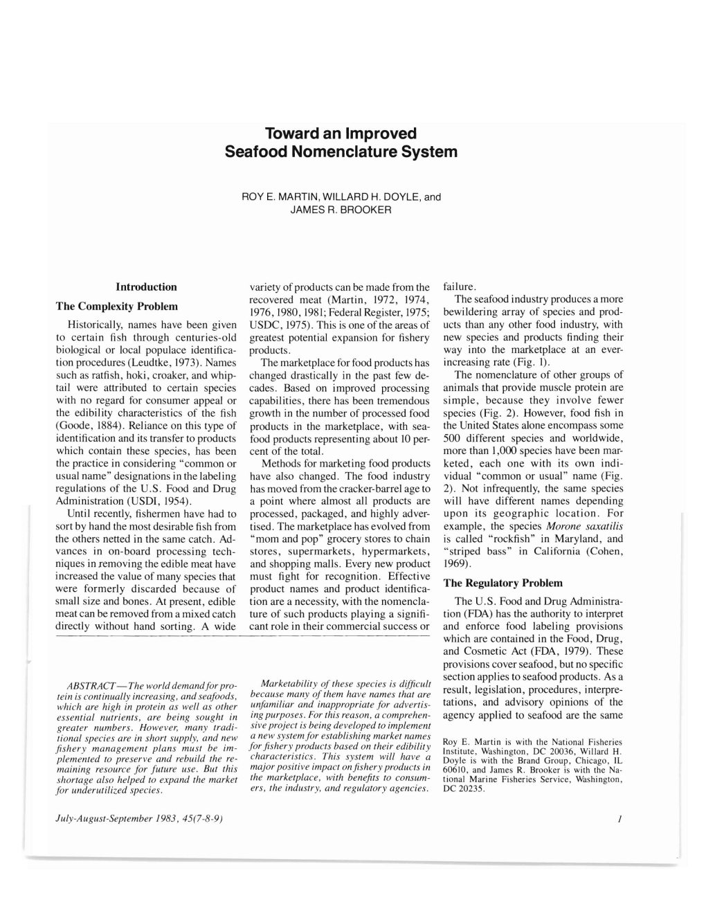 Toward an Improved Seafood Nomenclature System