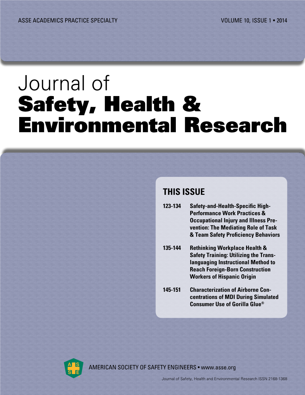 Journal of Safety, Health & Environmental Research