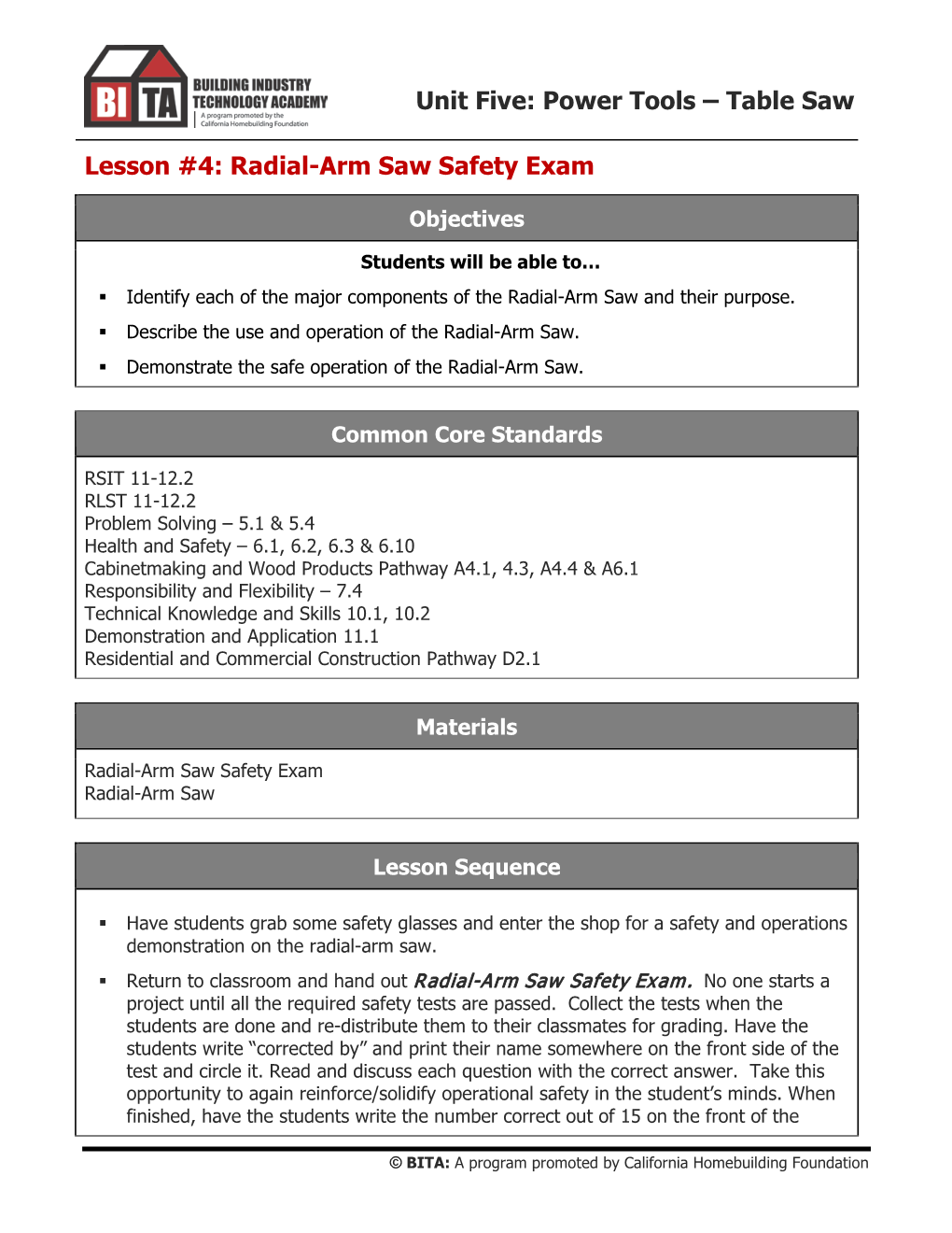 Lesson #4: Radial-Arm Saw Safety Exam