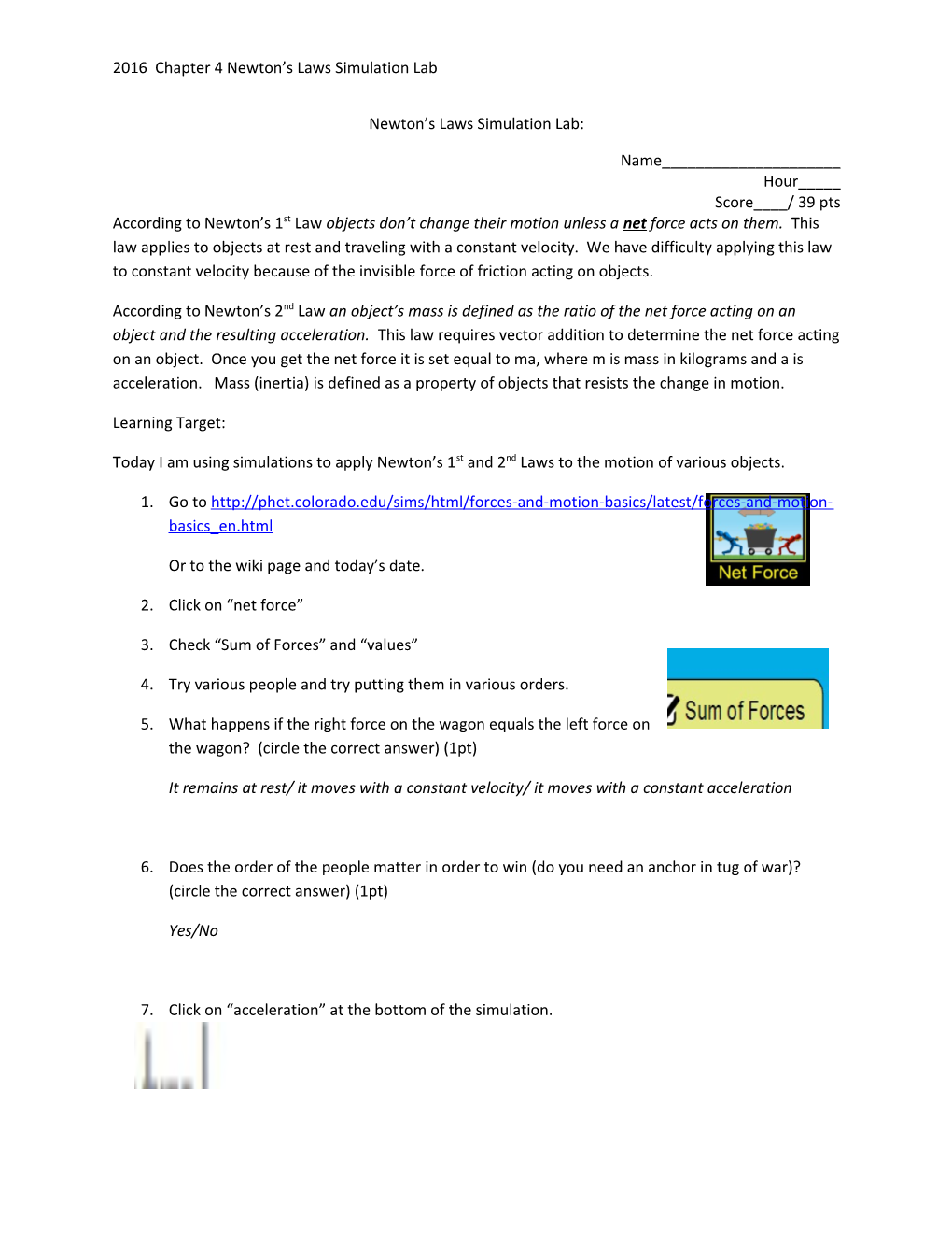 2016 Chapter 4 Newton S Laws Simulation Lab