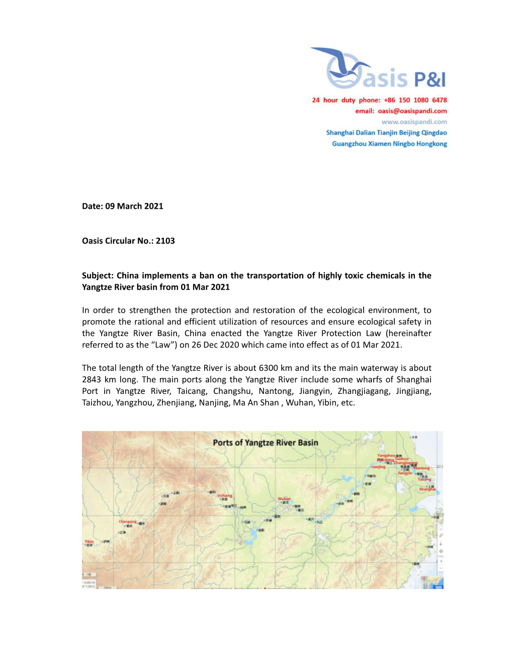 09 March 2021 Oasis Circular No.: 2103 Subject: China Implements A