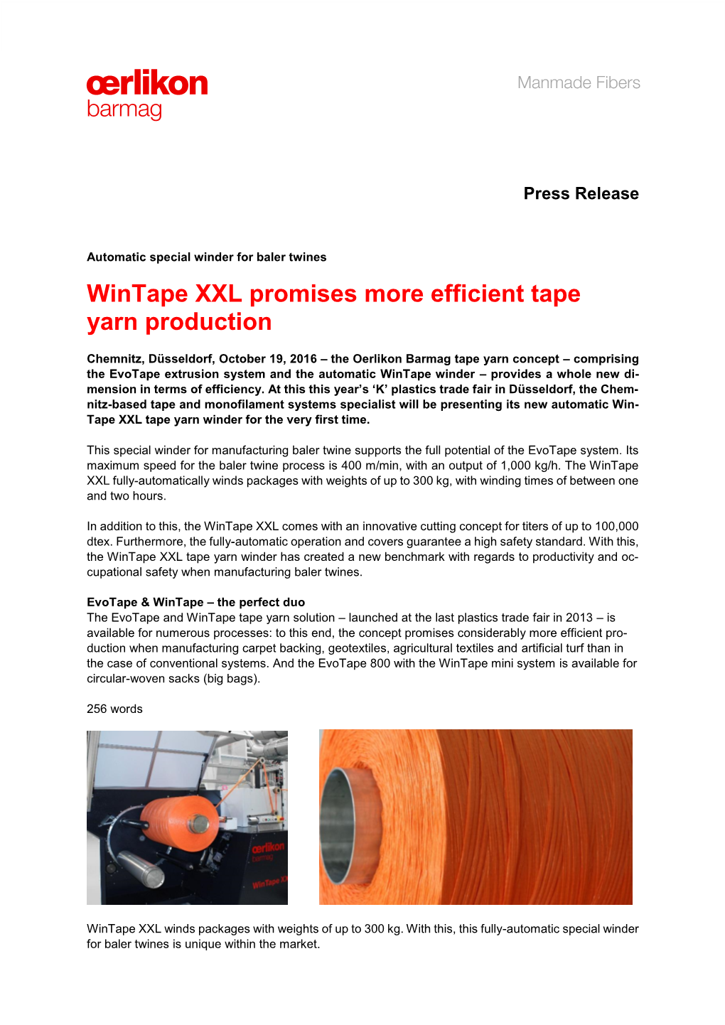 Wintape XXL Promises More Efficient Tape Yarn Production