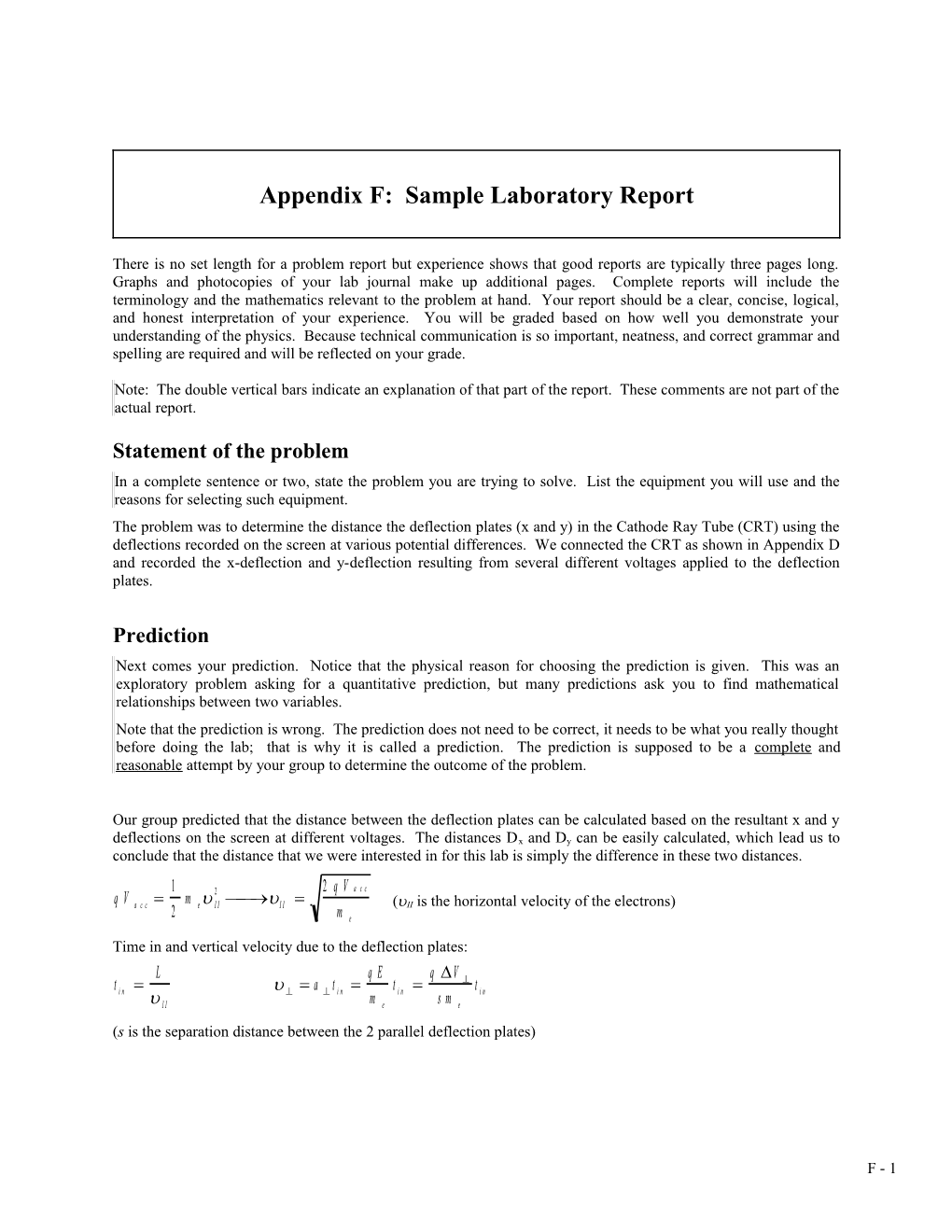 Appendix F: Sample Lab Report