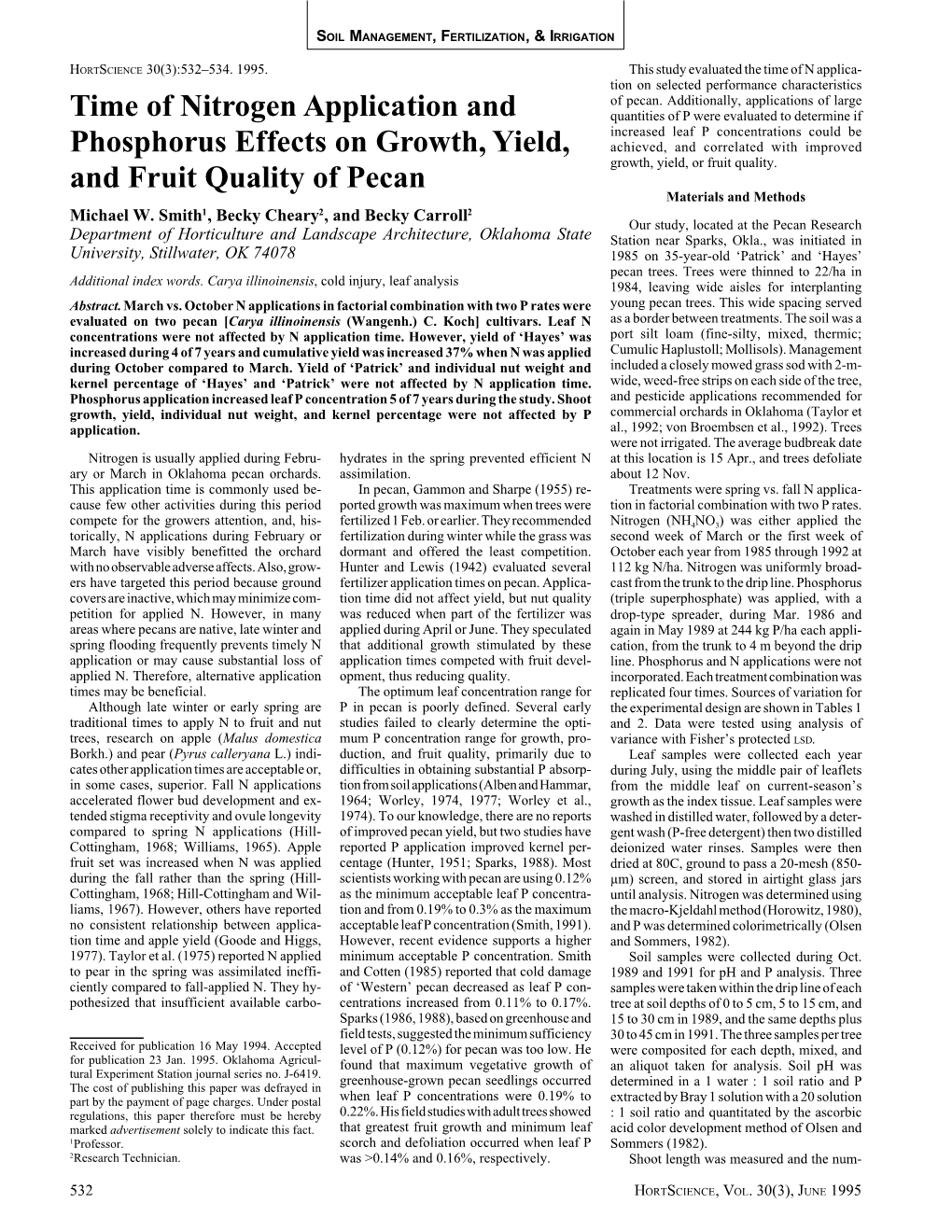 Time of Nitrogen Application and Phosphorous Effects on Growth