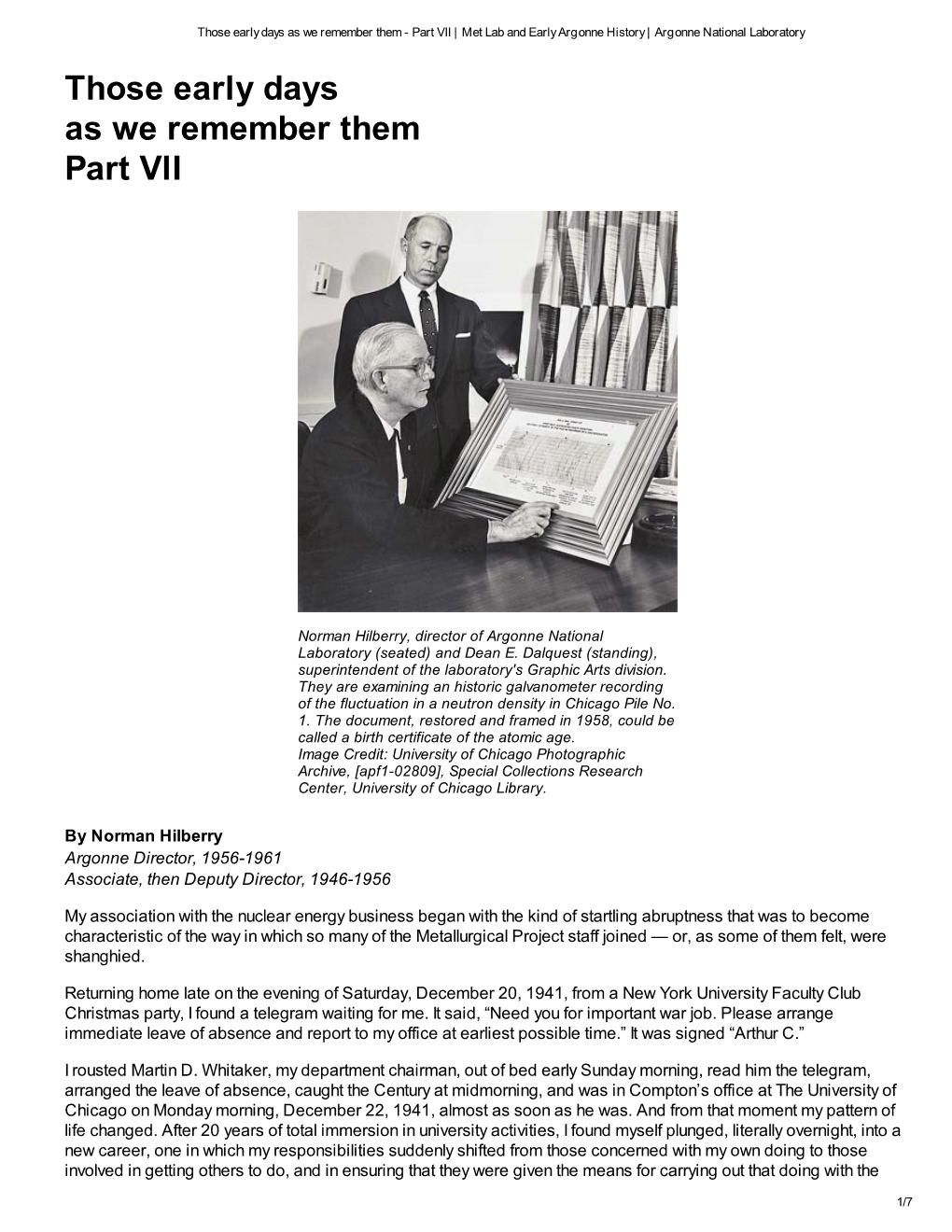 Those Early Days As We Remember Them - Part VII | Met Lab and Early Argonne History | Argonne National Laboratory