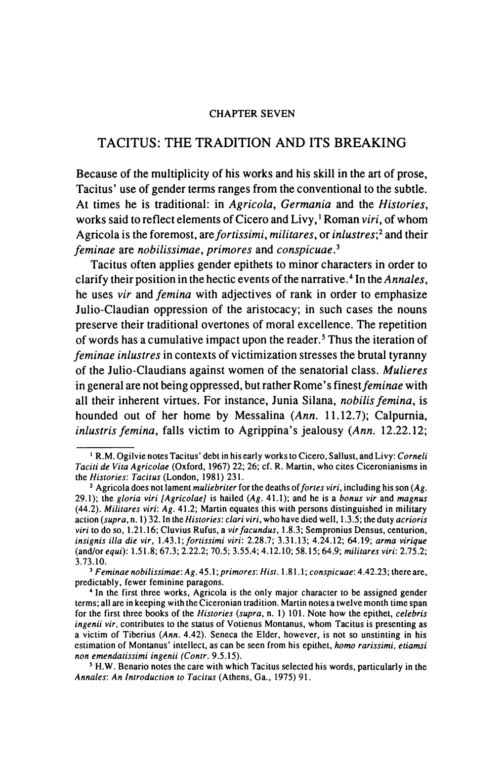 Tacitus: the Tradition and Its Breaking