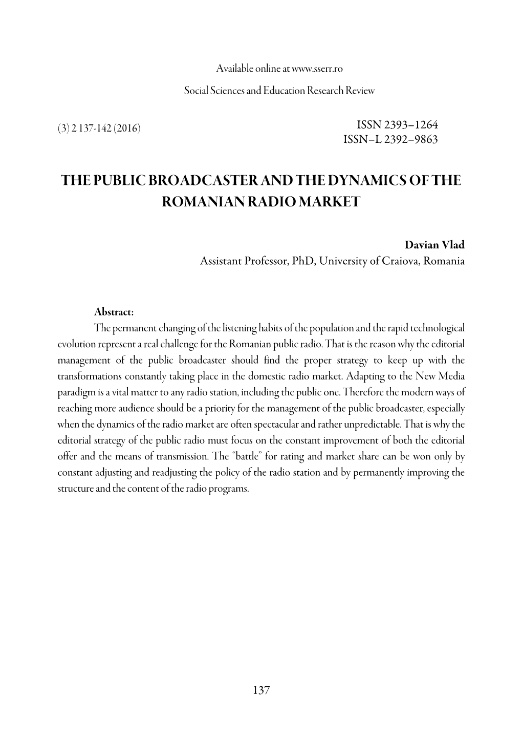 The Public Broadcaster and the Dynamics of the Romanian Radio Market