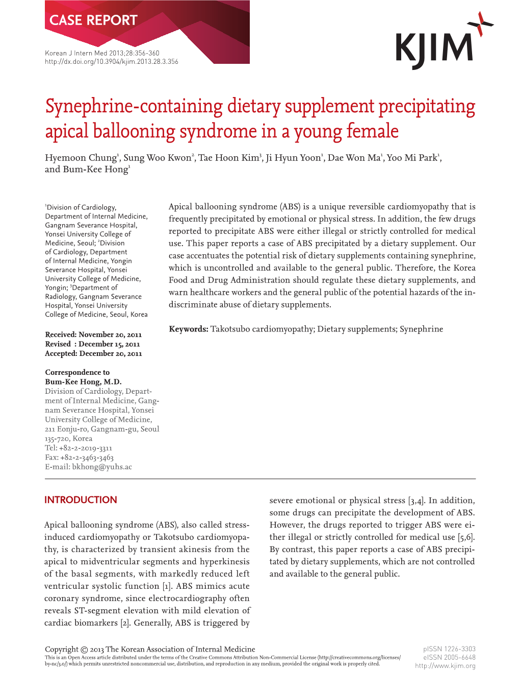 Synephrine-Containing Dietary Supplement Precipitating Apical Ballooning Syndrome in a Young Female