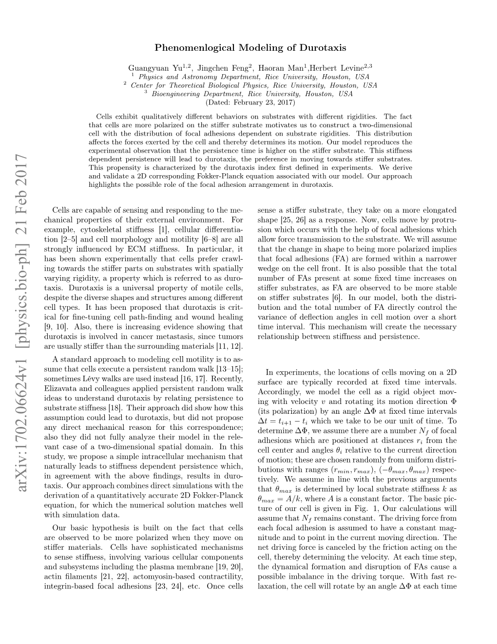 Phenomenlogical Modeling of Durotaxis