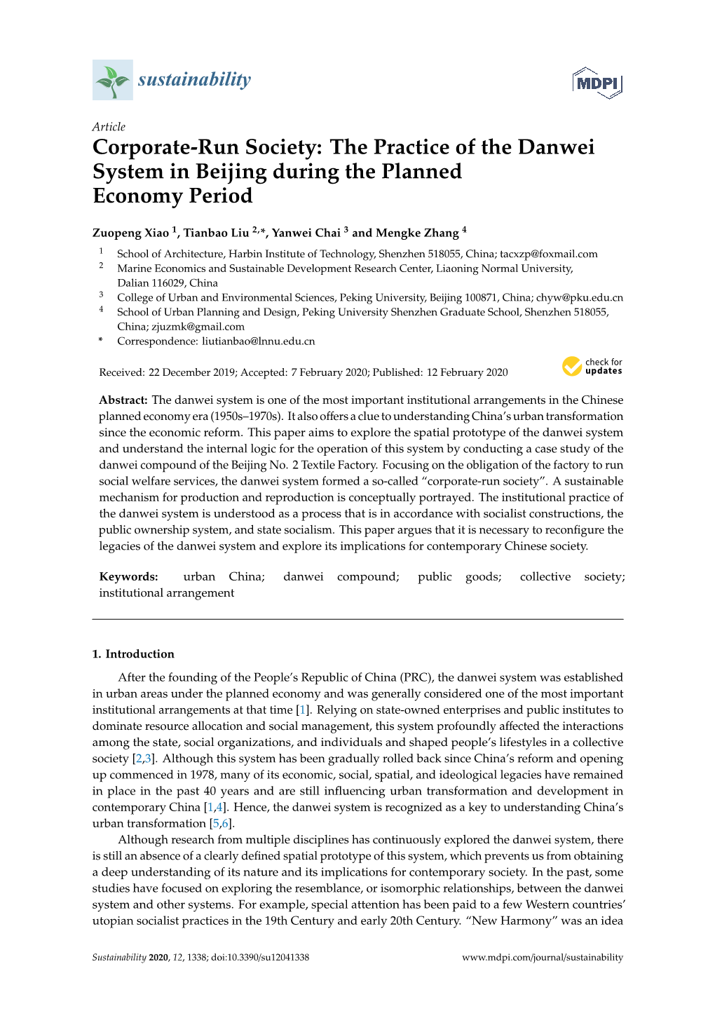 The Practice of the Danwei System in Beijing During the Planned Economy Period