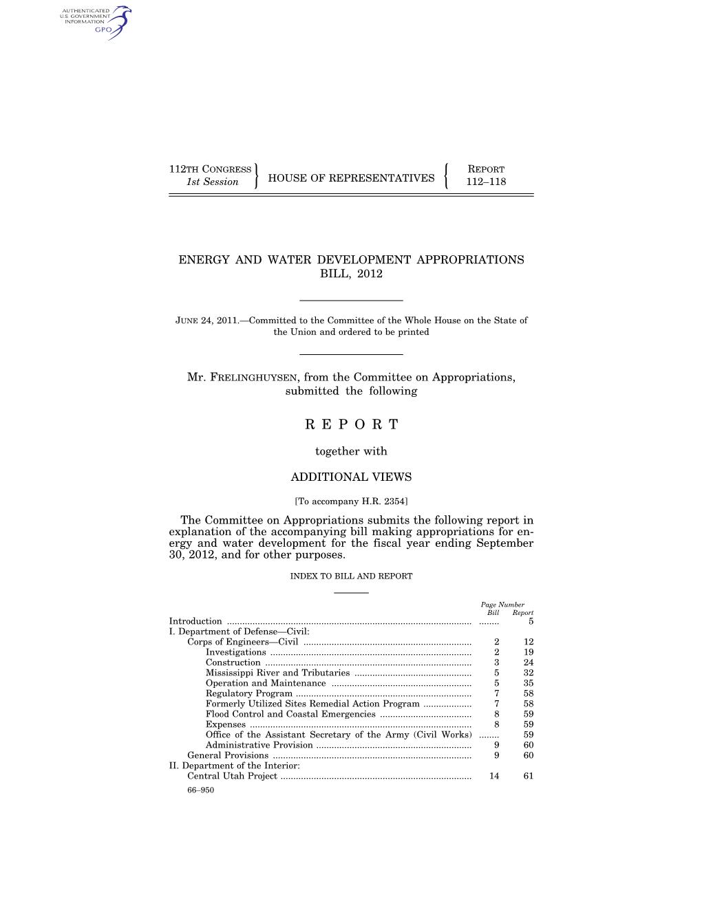 Energy and Water Development Appropriations Bill Report