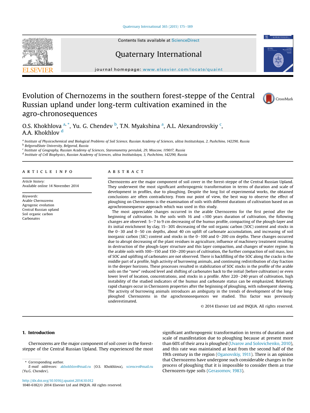 Evolution of Chernozems in the Southern Forest-Steppe of the Central Russian Upland Under Long-Term Cultivation Examined in the Agro-Chronosequences