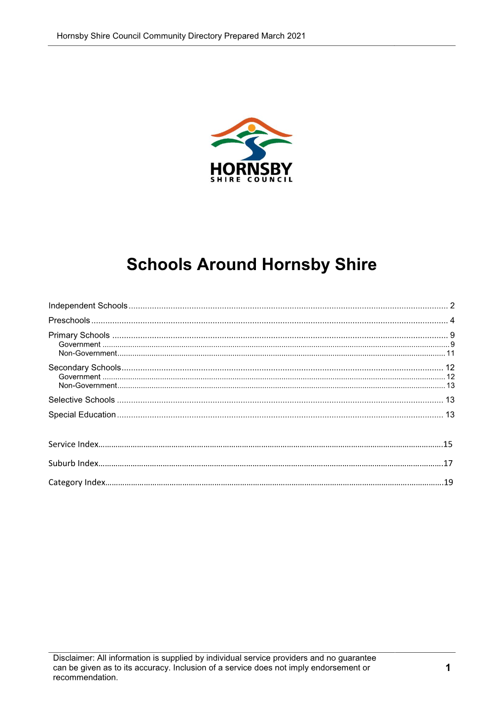 Schools Around Hornsby Shire