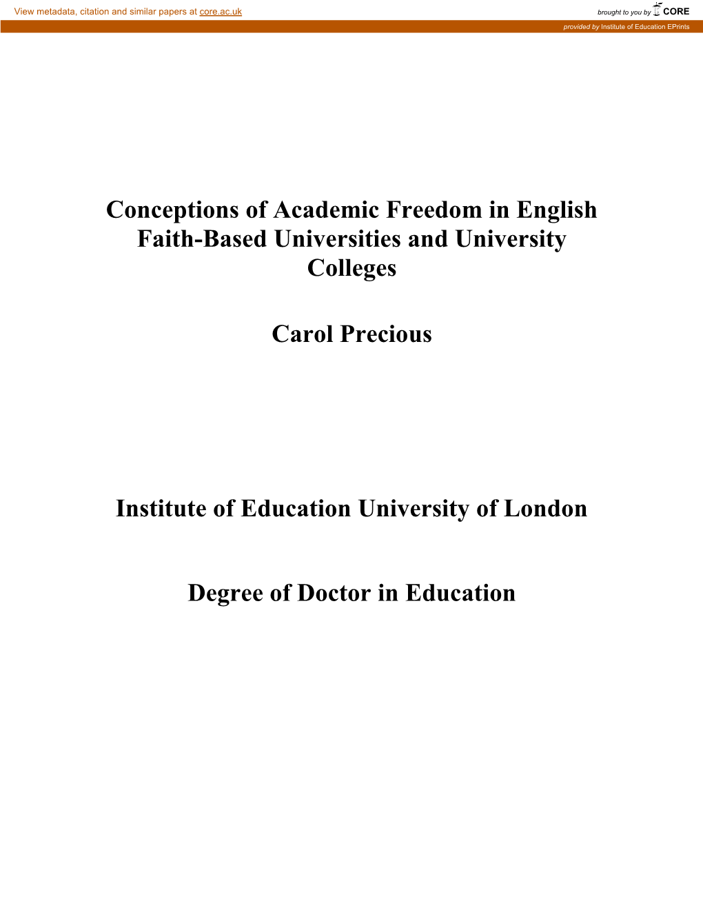 Conceptions of Academic Freedom in English Faith-Based Universities and University Colleges