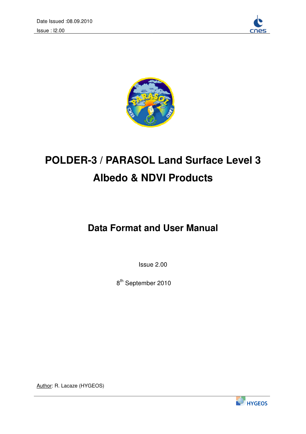 POLDER-3 / PARASOL Land Surface Level 3 Albedo & NDVI Products