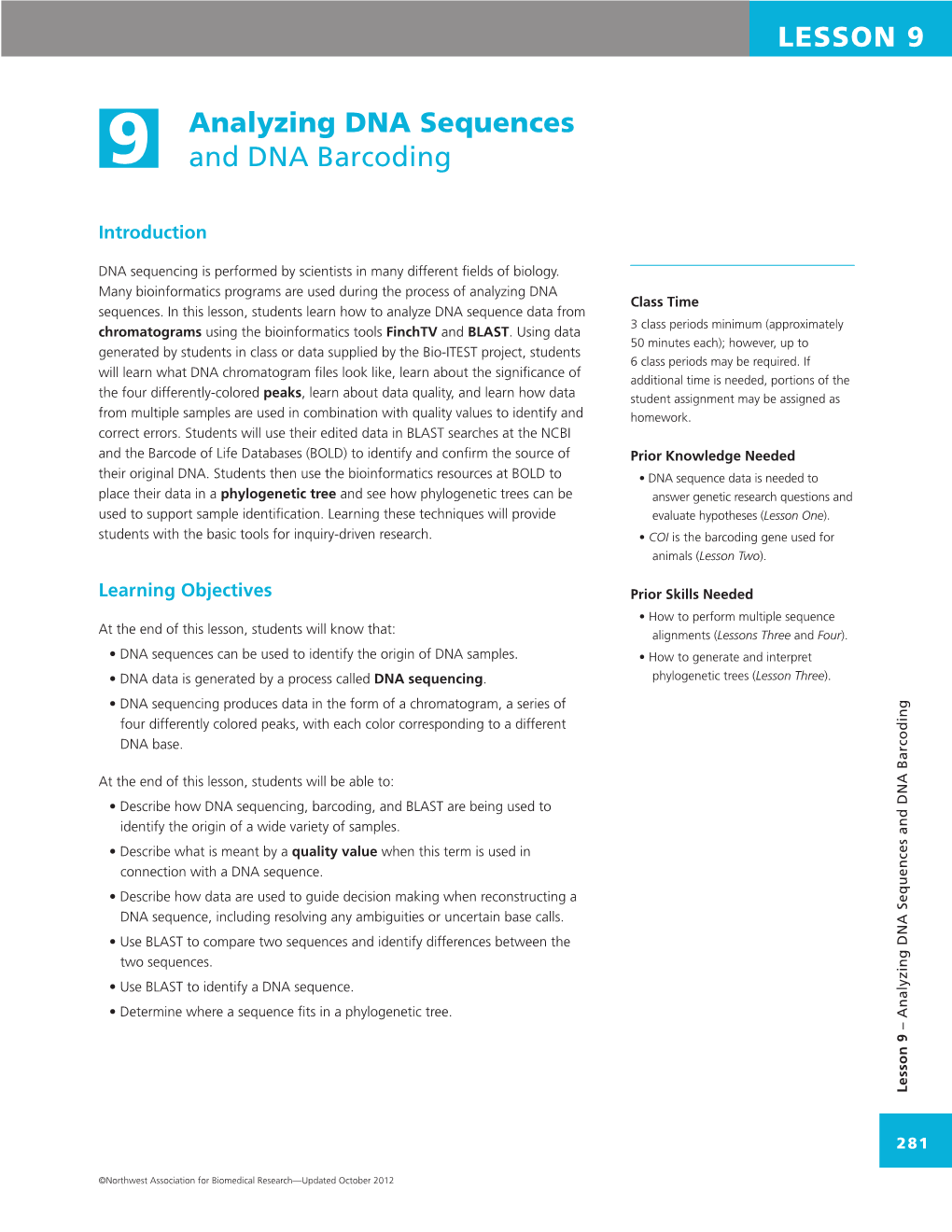 LESSON 9 Analyzing DNA Sequences and DNA Barcoding