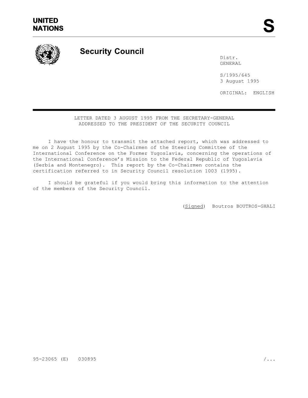 Security Council Distr