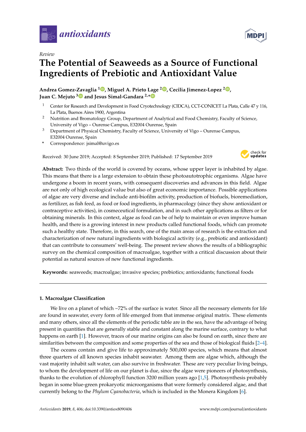 The Potential of Seaweeds As a Source of Functional Ingredients of Prebiotic and Antioxidant Value