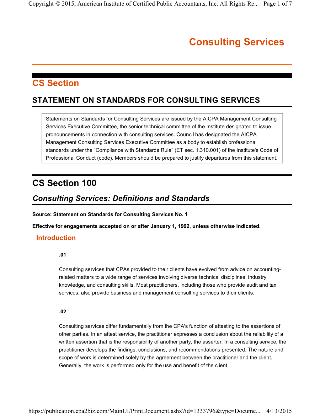 Statement on Standards for Consulting Services (SSCS)