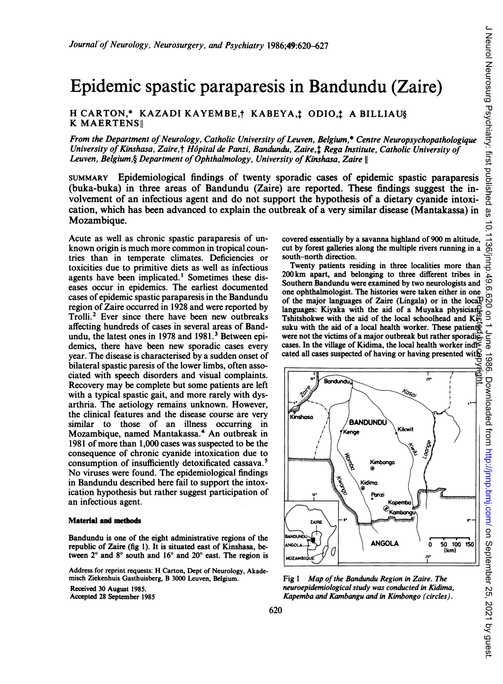 Epidemic Spastic Paraparesis in Bandundu (Zaire)