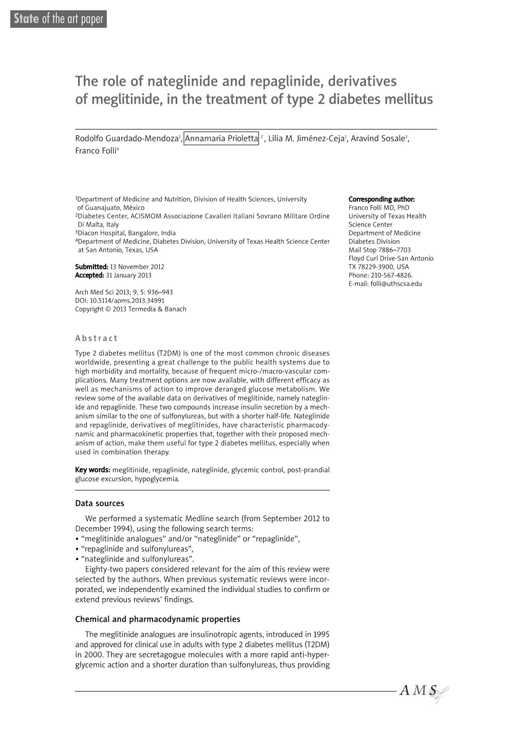 The Role of Nateglinide and Repaglinide, Derivatives of Meglitinide, in the Treatment of Type 2 Diabetes Mellitus