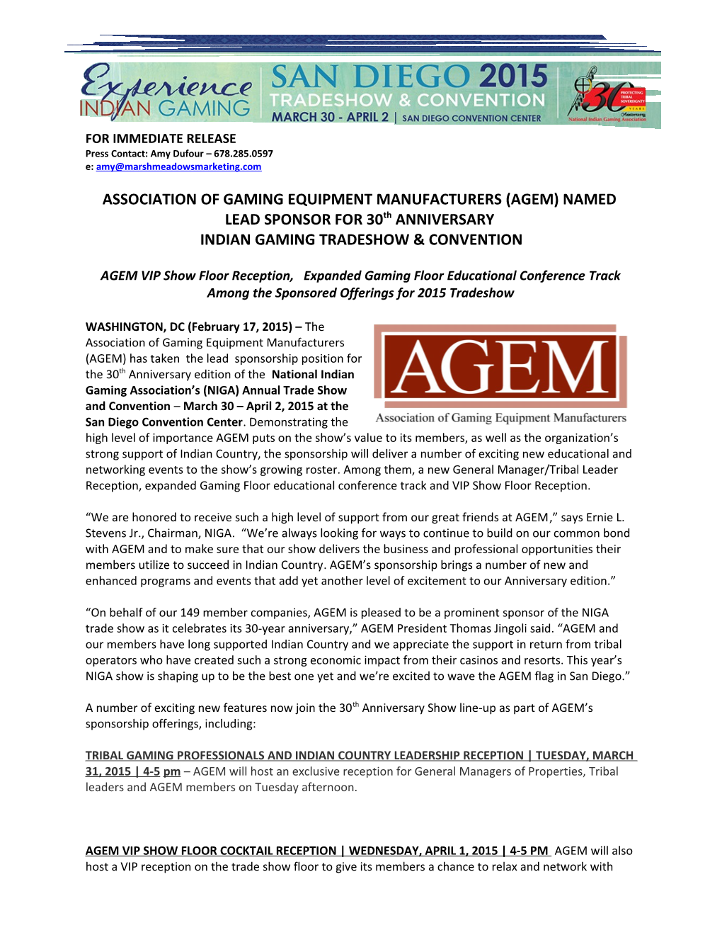 Association of Gaming Equipment Manufacturers (Agem) Named