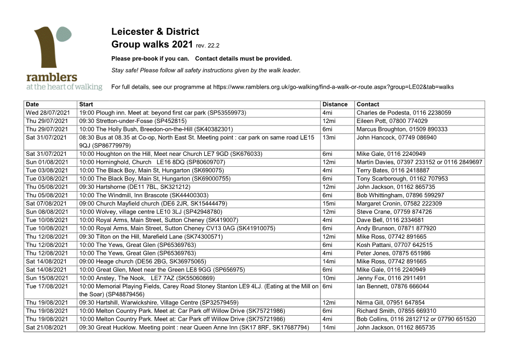 Leicester & District Group Walks 2021 Rev. 22.2