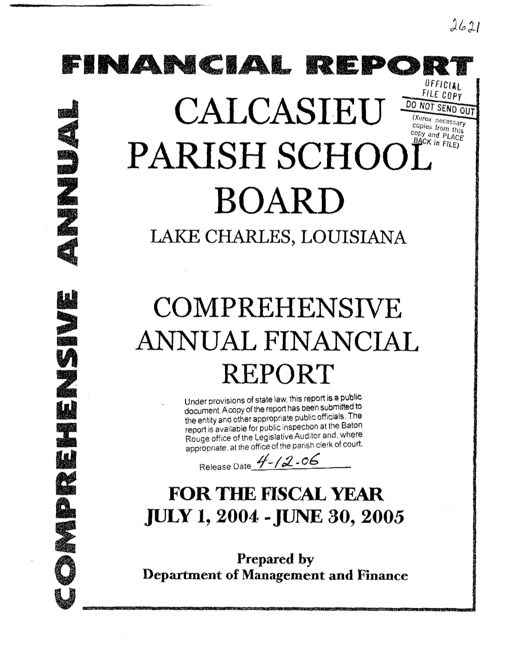 Calcasieu Parish School Board Table of Contents