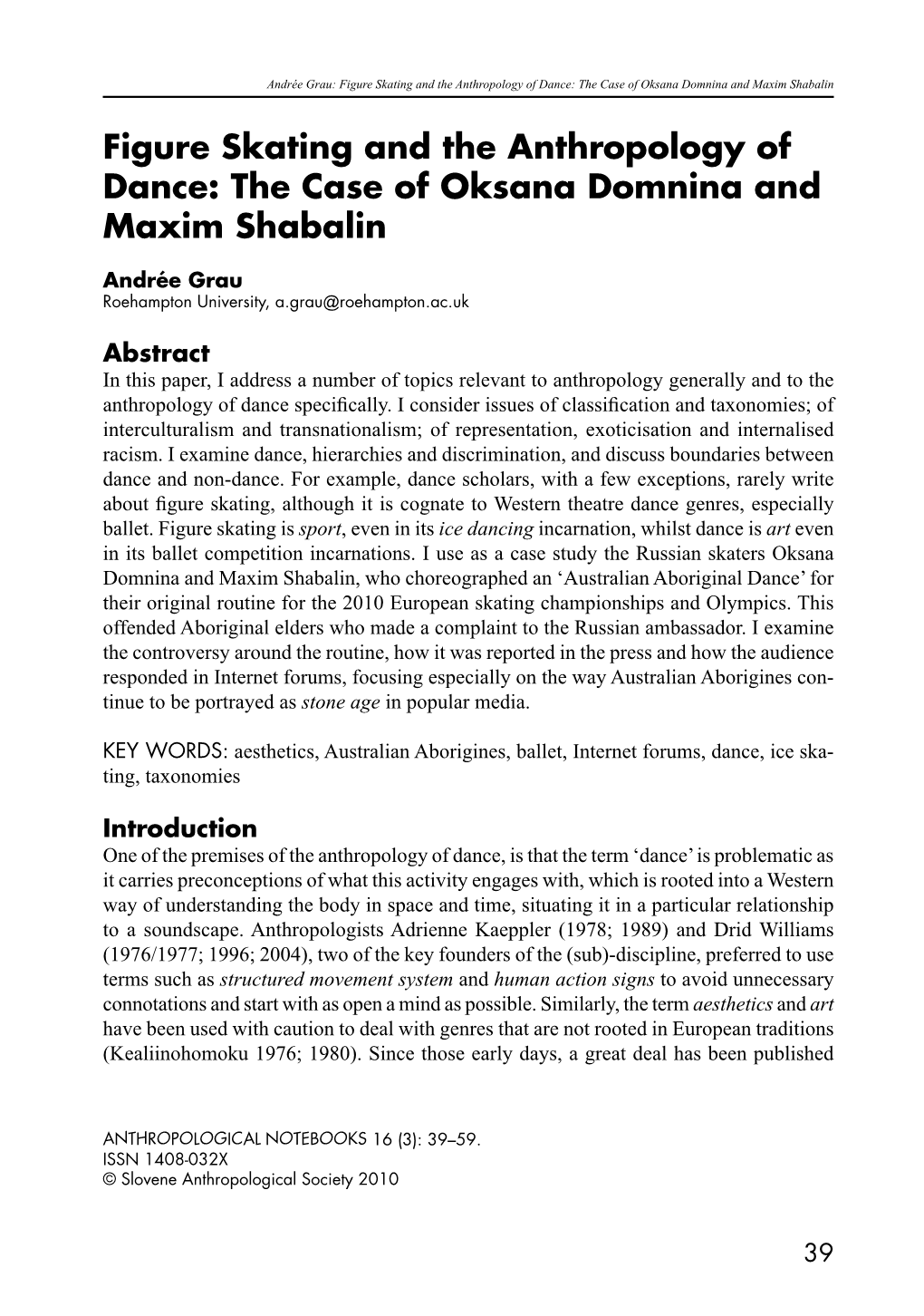 Figure Skating and the Anthropology of Dance: the Case of Oksana Domnina and Maxim Shabalin