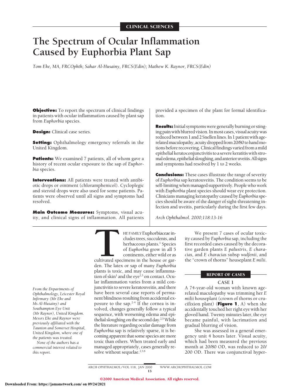 The Spectrum of Ocular Inflammation Caused by Euphorbia Plant Sap