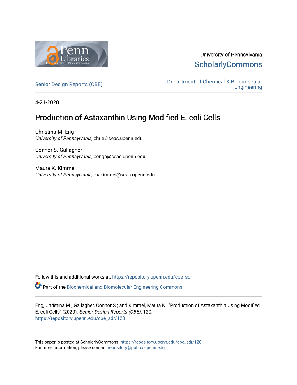 Production of Astaxanthin Using Modified E. Coli Cells