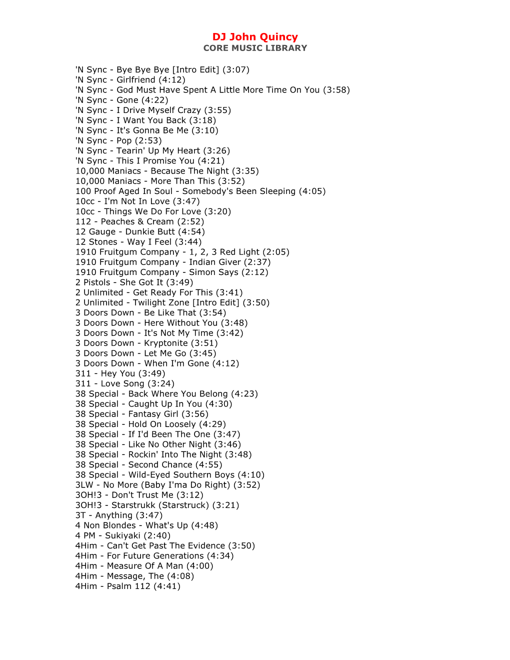 John Quincy's Core Music Library