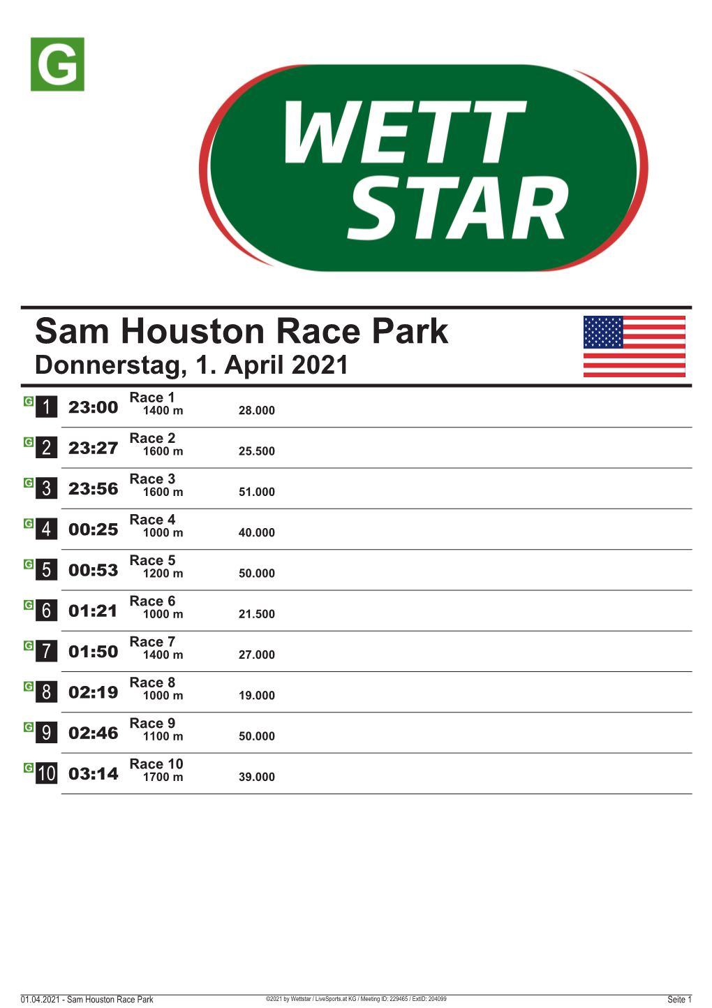 Sam Houston Race Park Donnerstag, 1
