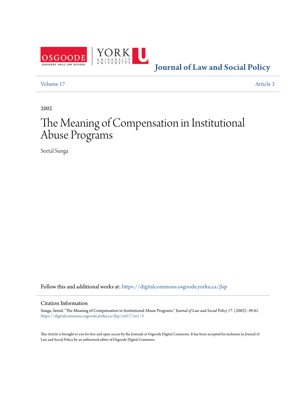 The Meaning of Compensation in Institutional Abuse Programs