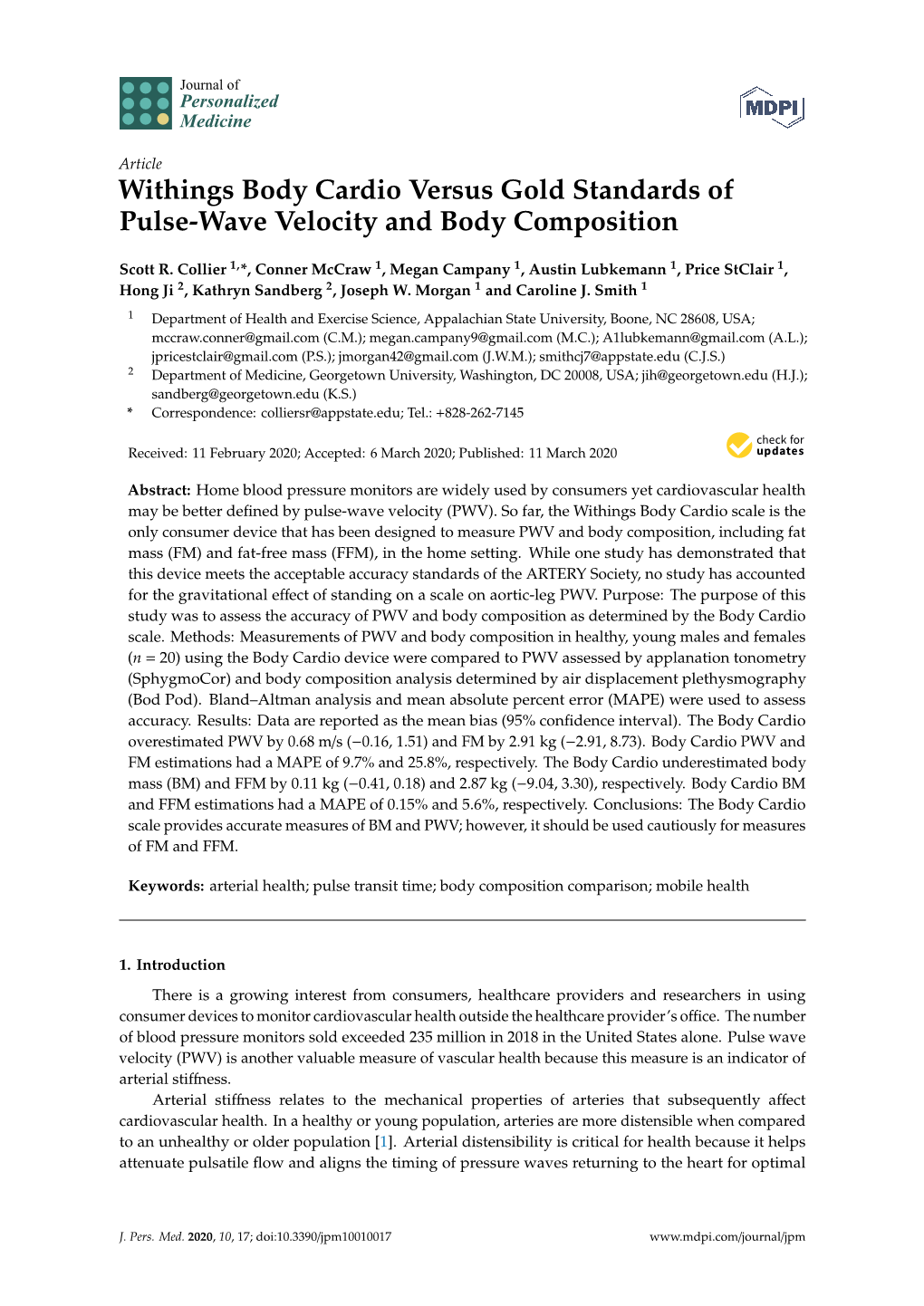 Withings Body Cardio Versus Gold Standards of Pulse-Wave Velocity and Body Composition