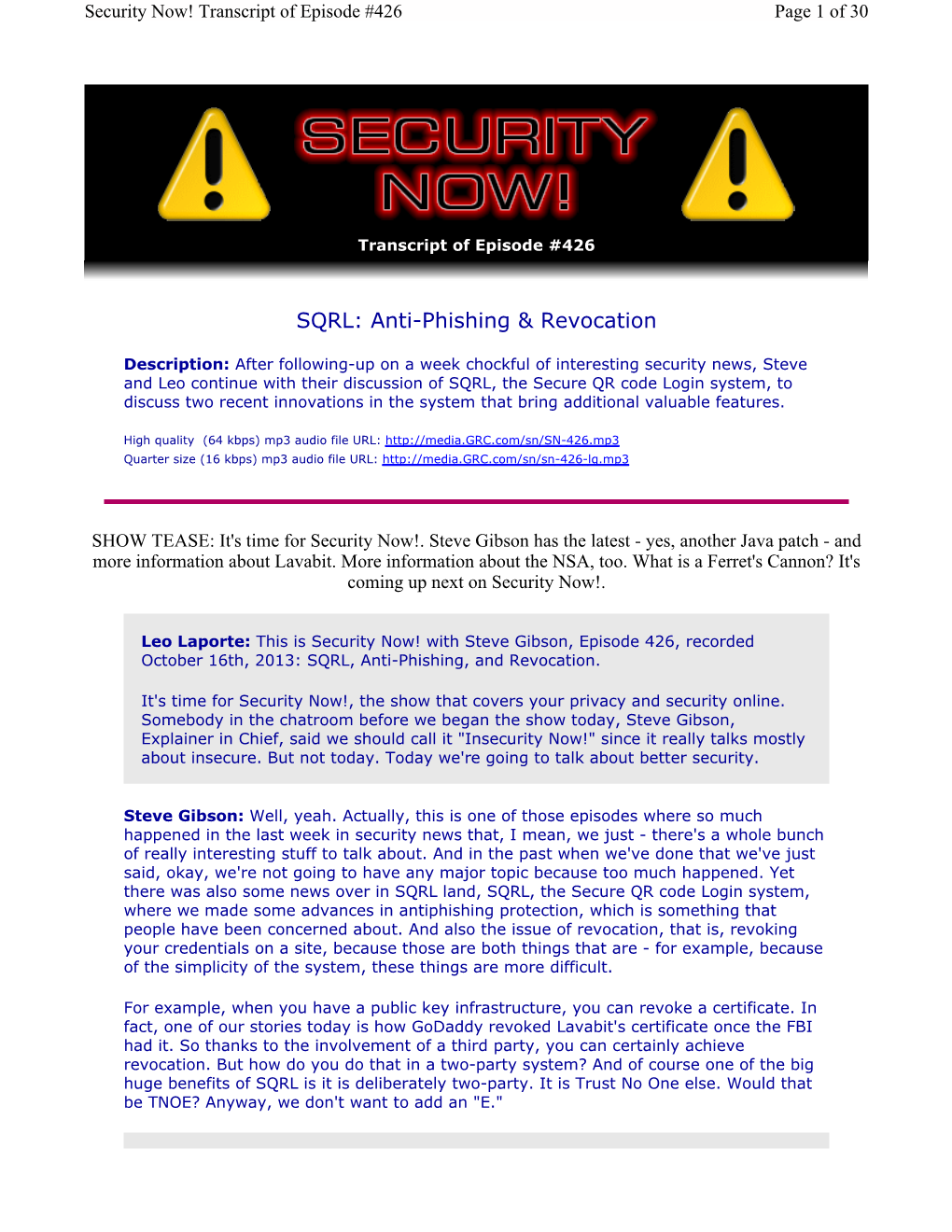 SQRL: Anti-Phishing & Revocation