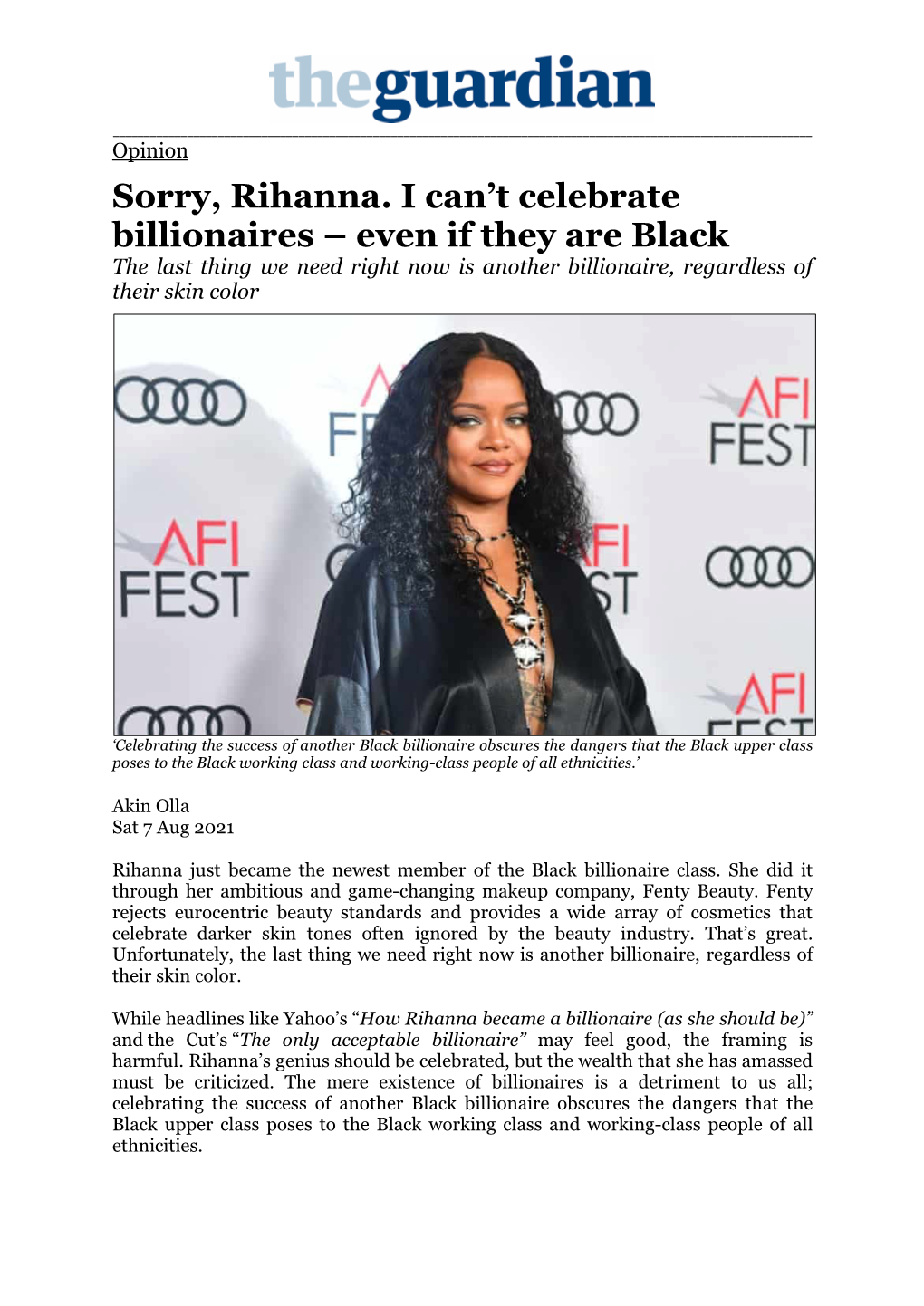 Sorry, Rihanna. I Can't Celebrate Billionaires