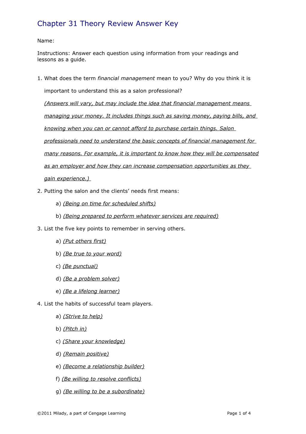 Chapter 31 Theory Review Answer Key