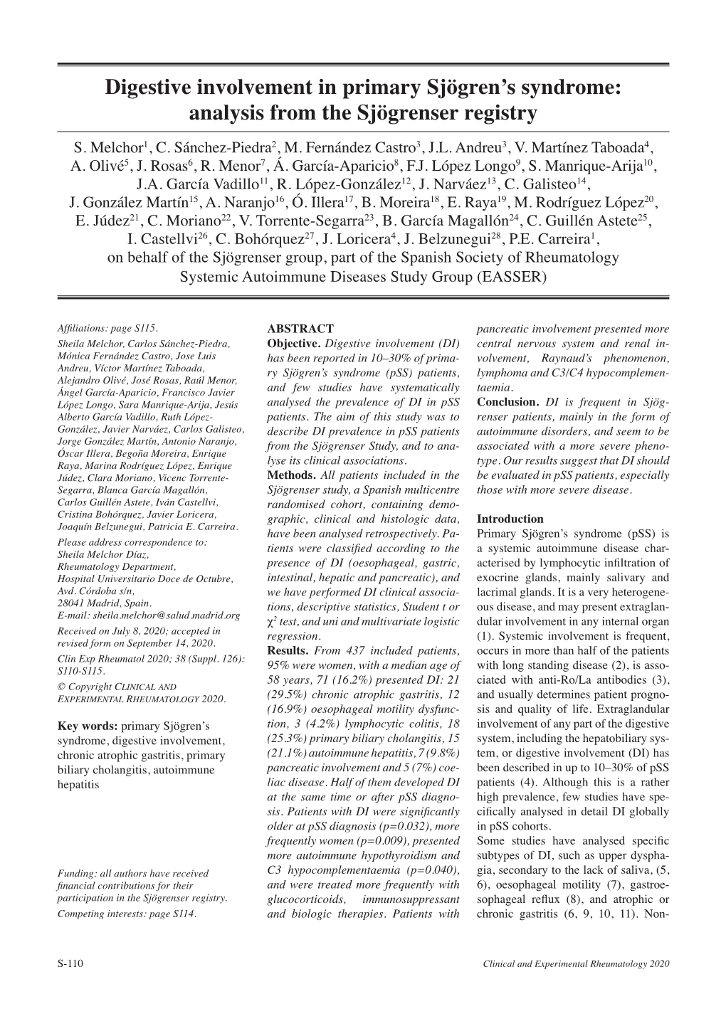 Digestive Involvement in Primary Sjögren's Syndrome: Analysis from the Sjögrenser Registry