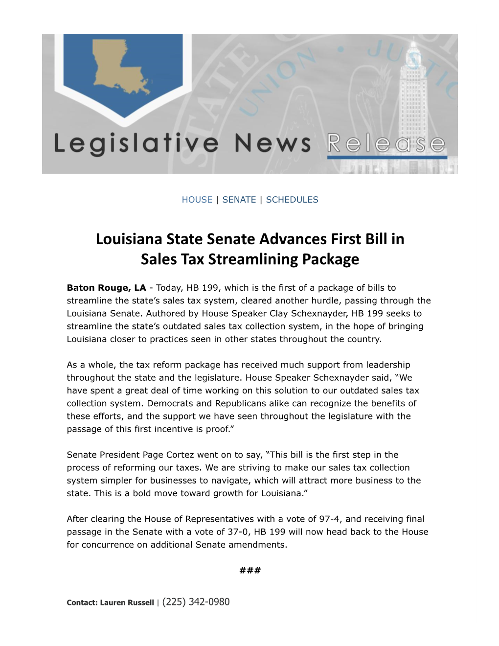 Louisiana State Senate Advances First Bill in Sales Tax Streamlining Package