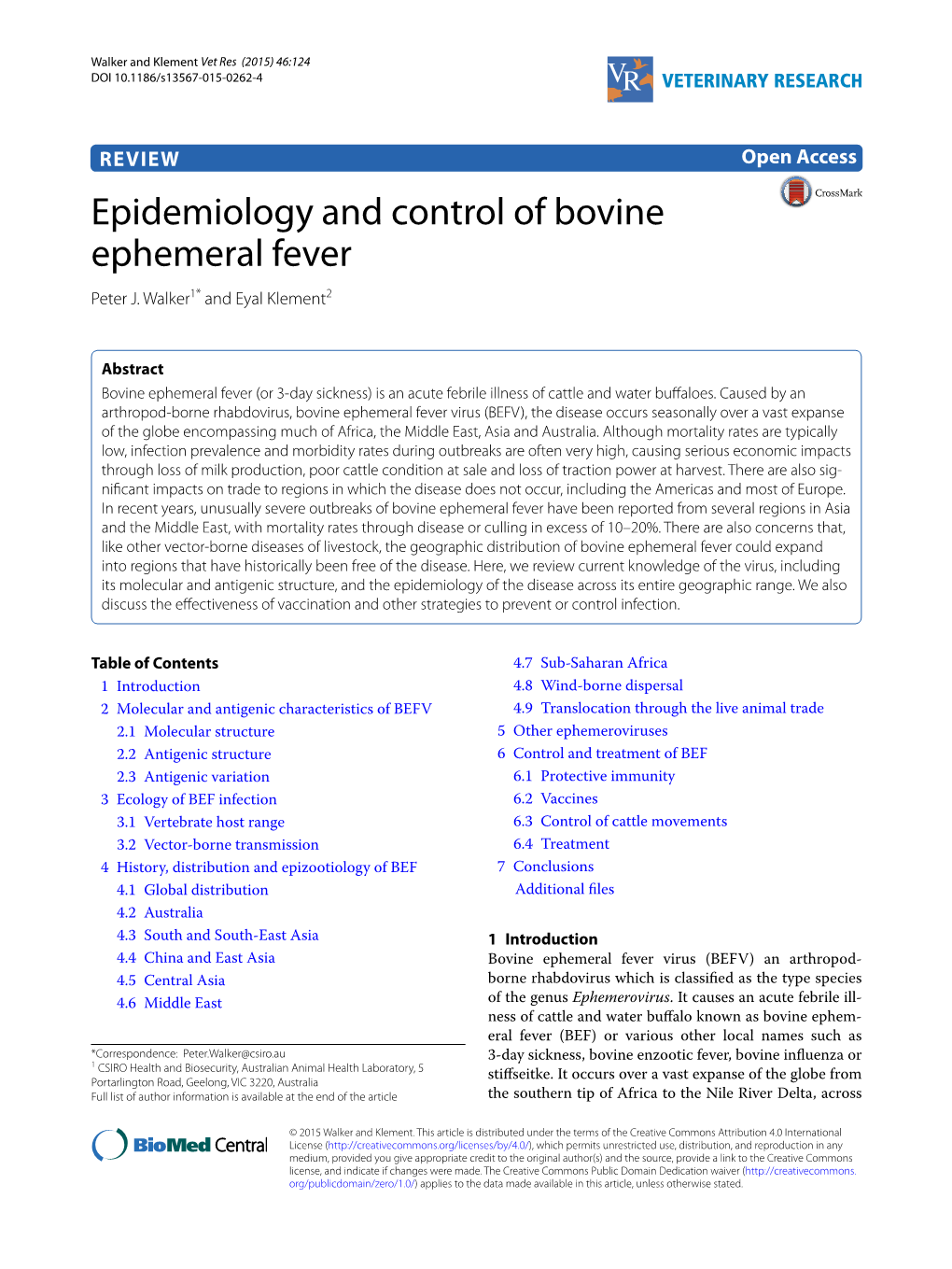 Epidemiology and Control of Bovine Ephemeral Fever Peter J
