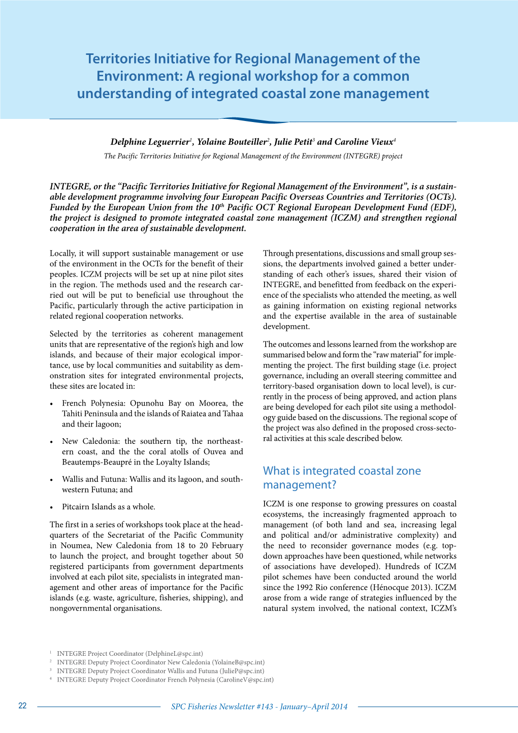 Territories Initiative for Regional Management of the Environment: a Regional Workshop for a Common Understanding of Integrated Coastal Zone Management