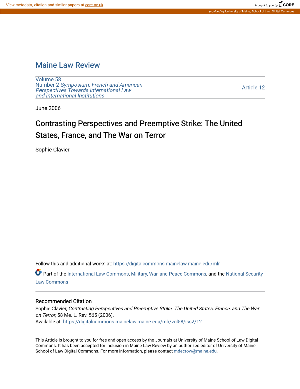 Contrasting Perspectives and Preemptive Strike: the United States, France, and the War on Terror