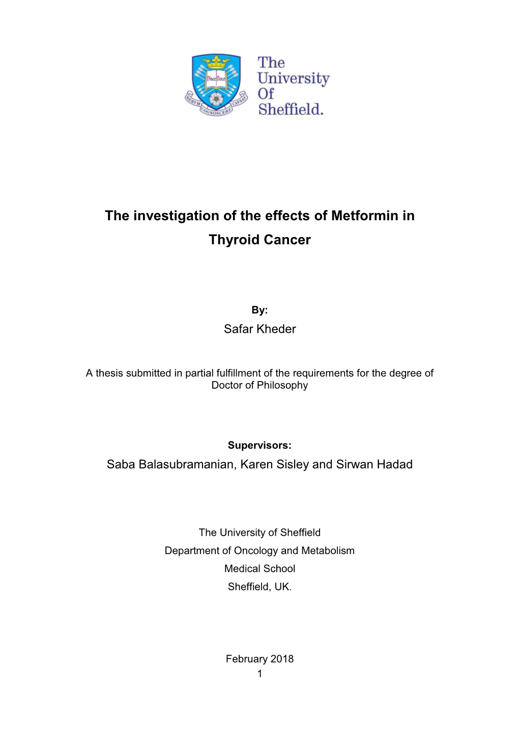 The Investigation of the Effects of Metformin in Thyroid Cancer