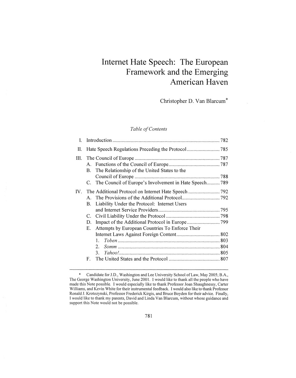 Internet Hate Speech: the European Framework and the Emerging American Haven