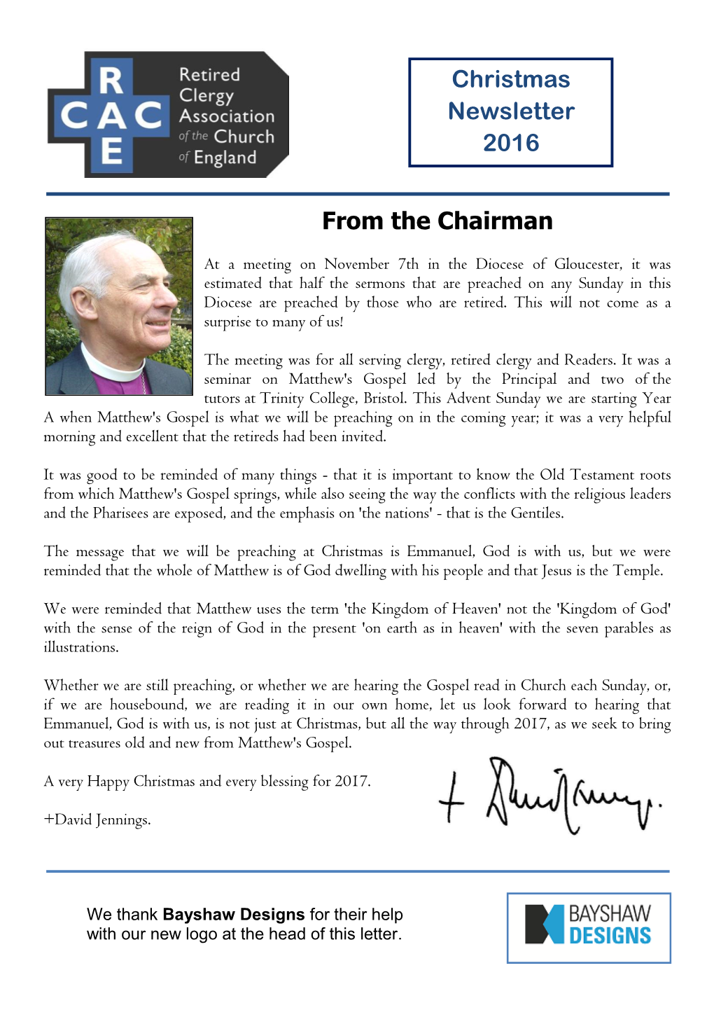 From the Chairman Christmas Newsletter 2016