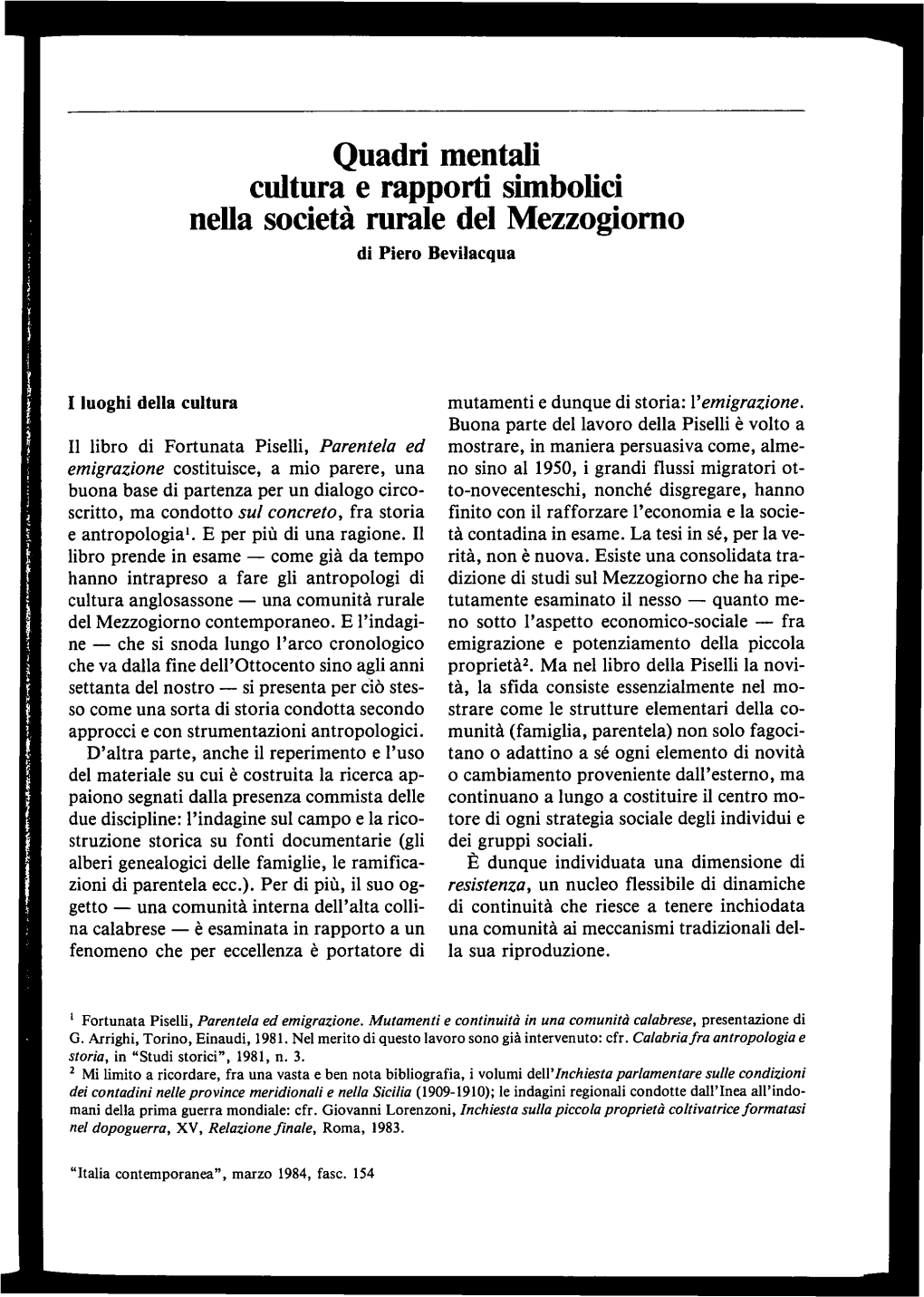 Quadri Mentali Cultura E Rapporti Simbolici Nella Società Rurale Del Mezzogiorno Di Piero Bevilacqua